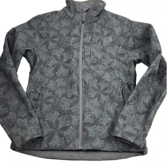 The North  Face TNF Apex Charcoal Grey Floral Waterproof Full Zip Jacket Coat - Picture 1 of 9